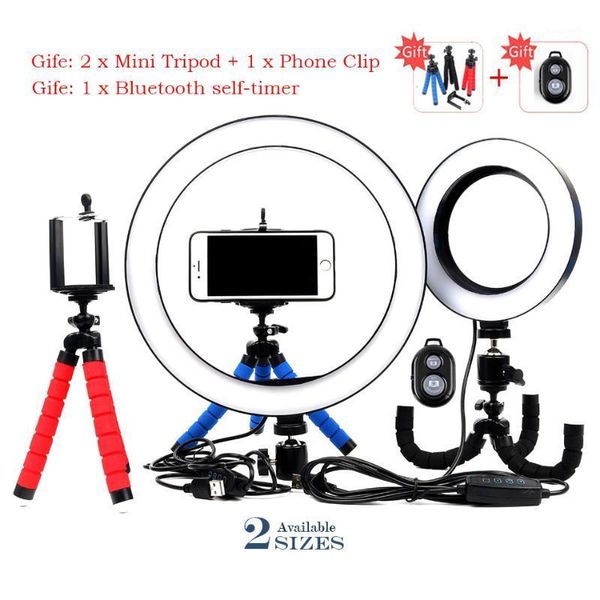 

dimmable pgraphy led 16/26cm selfie ring light camera phone video with ball head + mini tripod studio live youtube ring lamp1