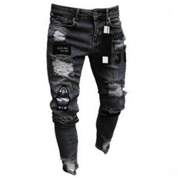 

men's jeans autumn winter 2021 style wear fashionable zipper men's trend knee hole beggar high street small feet motorcycle pants1, Blue