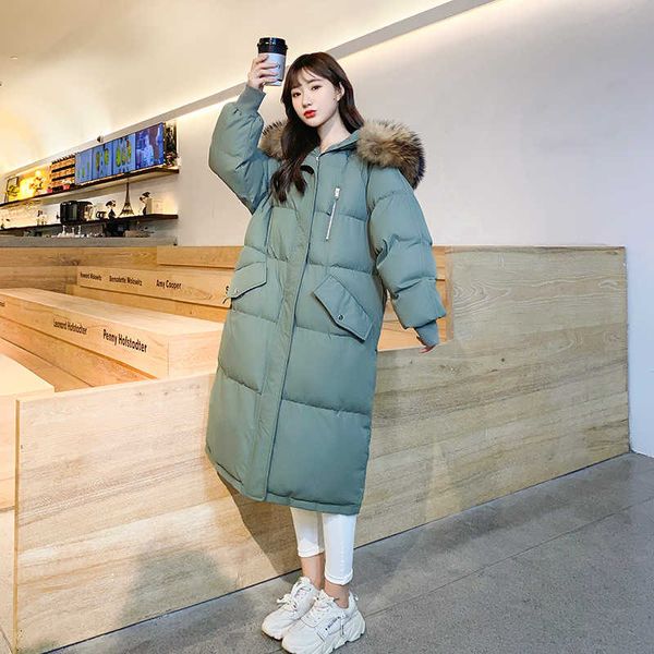 

autumn winter parkas jacket women vintage korean coat female women's down cotton jackets warm thick long parka oversized k1073, Black
