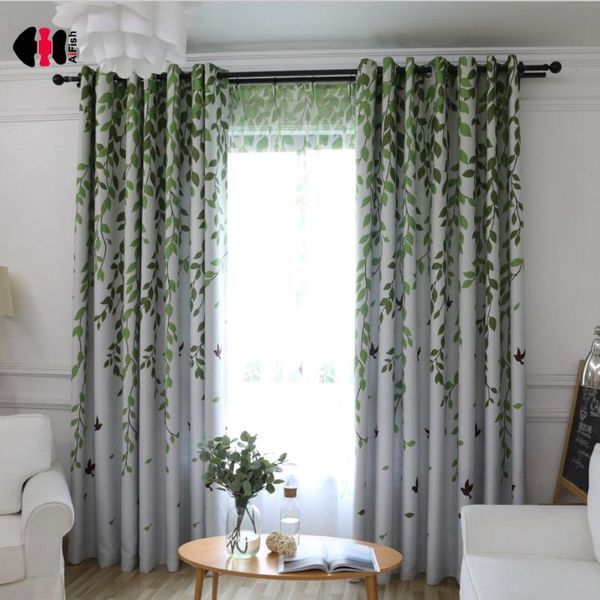 

curtain & drapes green leaves bird print for bedroom blackout pastoral rural country style balcony window treatment wp207c