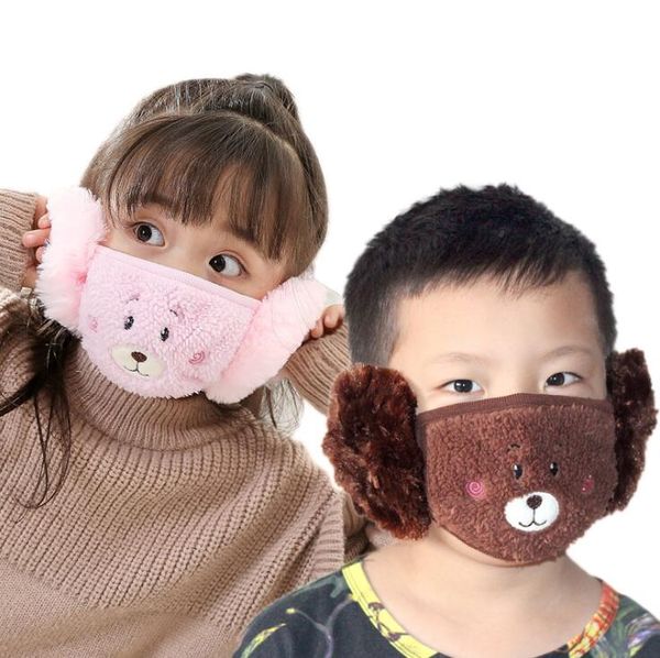 2 in 1 Kinder Ohrenschutzmaske Niedliche Tiere Plüsch Sticken Kind Winter Gesichtsmasken Kinder Winter Warme Masken Staubdichte Mundabdeckung YL1345