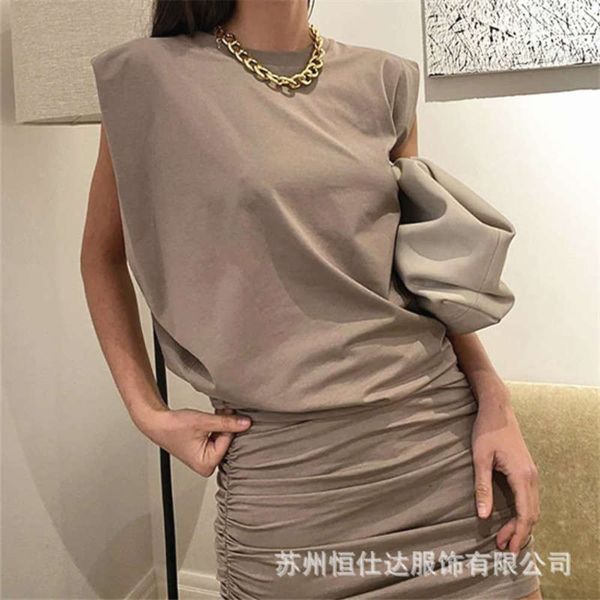 

color pleated shoulder pad dress three summer 2020 new women's ins trendy hip skirt, Black;gray