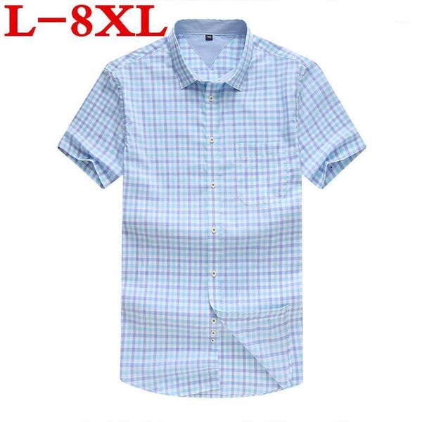 

new 10xl9xl 8xl brand big men casual shirts short sleeve plaid sotton loose fit dress shirt plus size clothing for business1, White;black