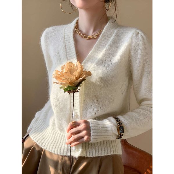 

new 2020 women's autumn mohair with knitted cardigan solid color soft and delicate coat women, White;black