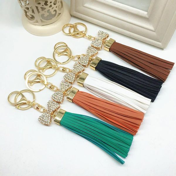 

new leather tassel keychain for women crystal bowknot keyring bag charm for keys porte cle llavero sleutelhanger eh628 h jlldxa