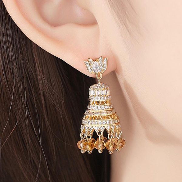 

stud zlxgirl women's brand cubic zircon copper wedding earrings accessories fashion and dubai gold earings brincos, Golden;silver