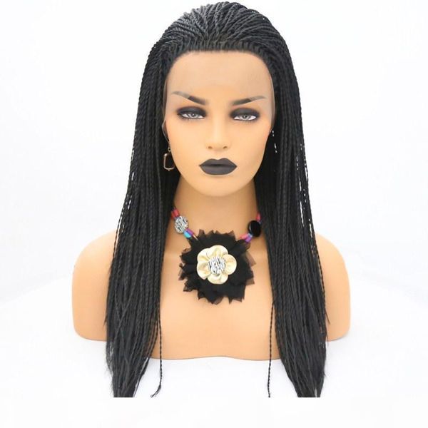 

african braided wigs heat resistant synthetic lace front wig african synthetic braiding hair glueless box braids wig for black women