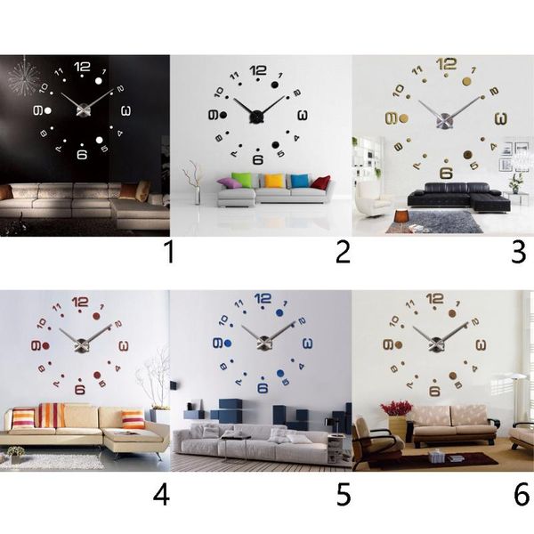 

modern large 3d wall clock numbers letters diy mirror stickers clock office home decor gift - battery operated