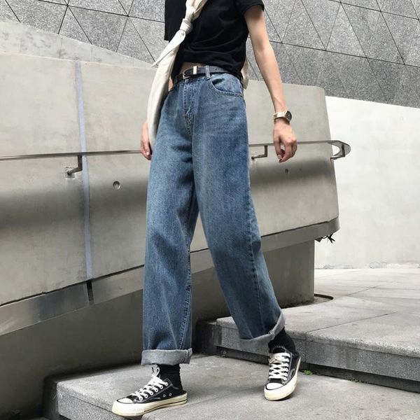 

women denim pants high waist washed jeans pocket kalenmons bleached summer casual trousers 2020 baggy work jean women vintage, Blue