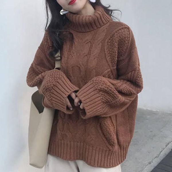 

women's sweaters women winter thick sweater solid color turtleneck long sleeve knitted pullover jumper casual street wear simple bottom, White;black
