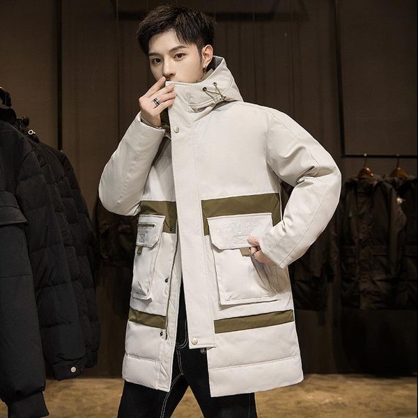 

down jacket medium length korean version winter handsome coat thickened fashion brand knee warm cotton padded jacket, Black
