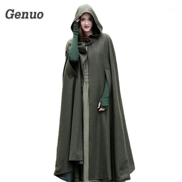 

medieval winter cloak hooded coat thin women vintage gothic cape poncho coat cardigans long trench overcoat 2018 casaco feminin1, Tan;black