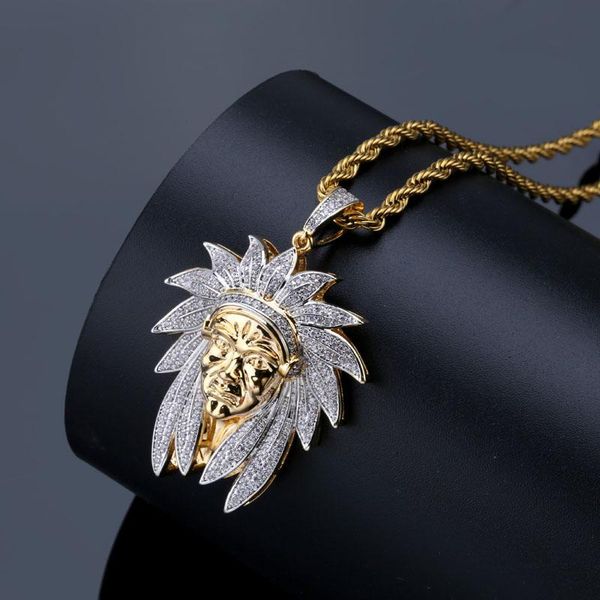 

pendant necklaces european and american personality retro chief avatar micro-inlaid zircon two-tone necklace, Silver