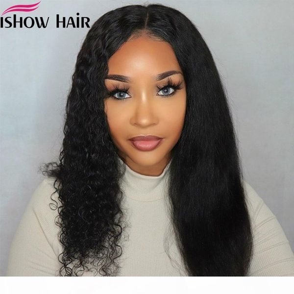 

ishow human hair wigs wet and wavy lace front wig pre-plucked human hair lace frontal wig middle part brazilian water wave lace wig, Black;brown