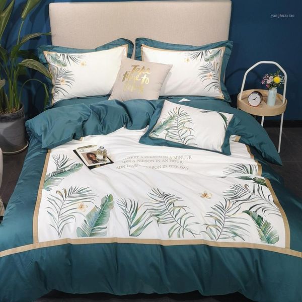 

bedding sets pure cotton set 4pcs fashion article 1.8m bedsheet blackish green quilt cover sale home textile1