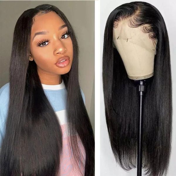 

lace wigs part front brazilian straight hair human 13x4 frontal wig glueless remy for black women, Black;brown