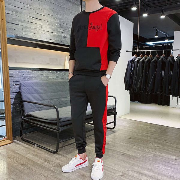 

autumn and winter men's sweater suit youth students handsome korean version student two piece casual sportswear trend, Gray