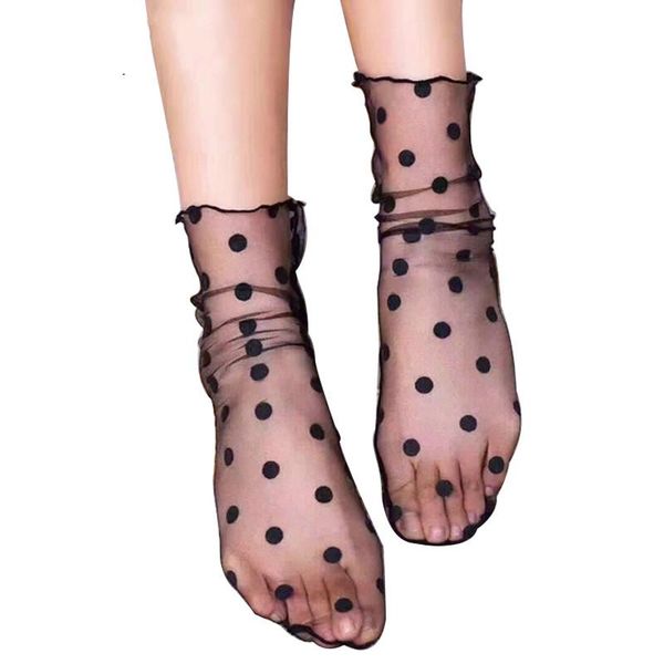 

women's nylon socks summer fishnet black lace silk socks with printing transparent ultrathin high mesh ankle femme, Black;white