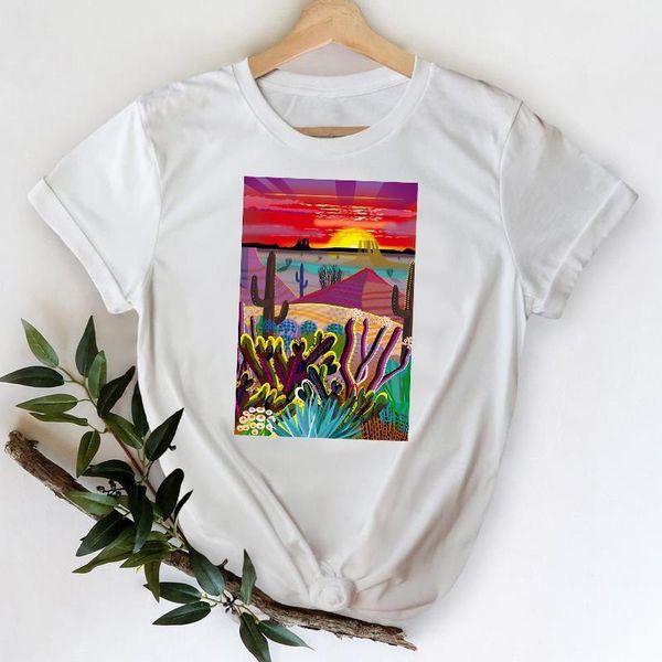 

t-shirts for women 2021 cactus painting travel clothing 90s cute spring summer lady print graphic tshirt female tee t-shirt, White