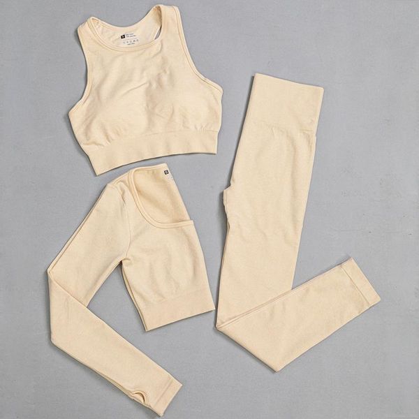 

yoga outfits seamless set workout clothes women gym suit legging sports bra long sleeve crop fitness tracksuit sportswear, White;red