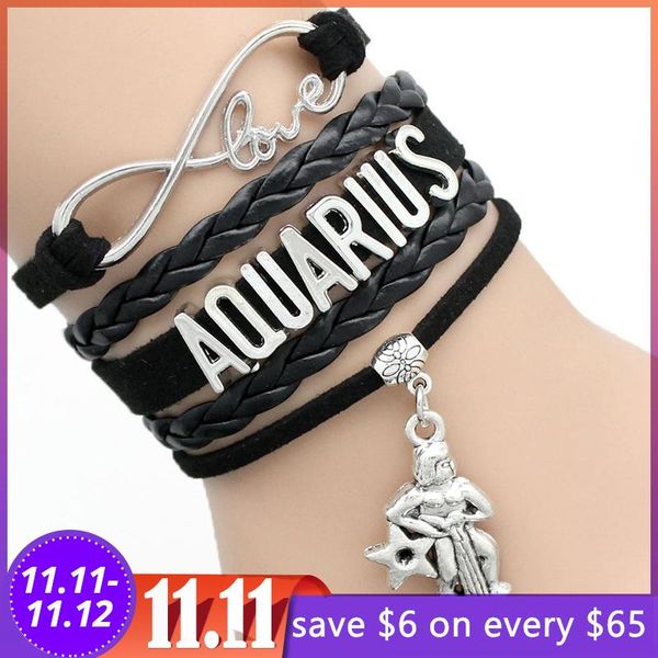 

12 constellation leather bracelets zodiac sign handmade vintage infinity love aries taurus gemini cancer virgo scorpio, Golden;silver