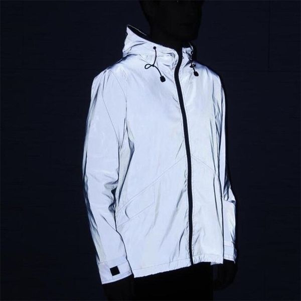 

new 3m full reflective jacket men / women harajuku windbreaker jackets hooded hip-hop streetwear night shiny coats 3m jacket 201118, Black;brown