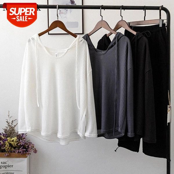 

korean fashion hooded cotton white blouse women 2021 loose long sleeve black shirt women pullover plus size womens blouse 11455 #cz5t