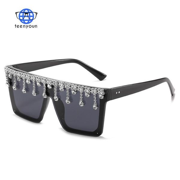 

TEENYOUN Luxury Fashion Diamond Sunglasses For Women Crystal Square Sun Glasses 2021 UV400 Gradient Oculos Shades Eyewear, White;black
