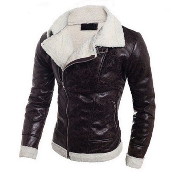 

hipping winter thick leather garment casual flocking leather jacket men's clothing jacket men 7291, Black