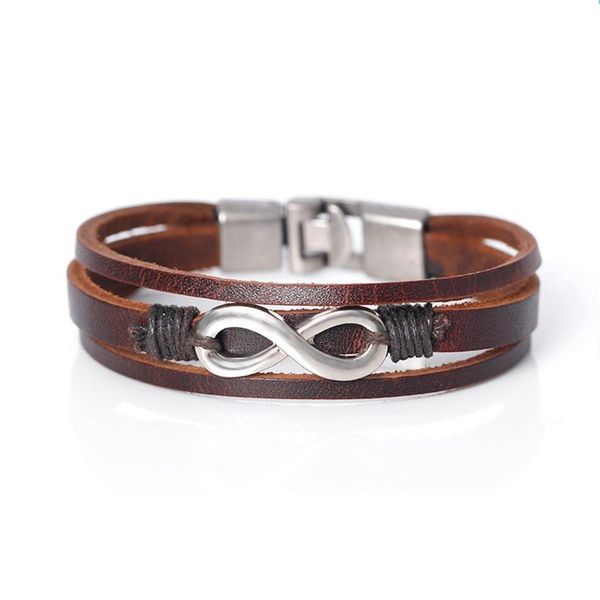 

2017 new fashion multilayer bandage leather bracelet for men women trendy diy novelty digital 8 brand charm bracelet. wmttwp, Golden;silver