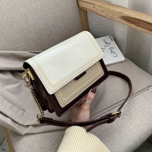 

white small women 2020 office lady fashion chain brand design color contrast one shoulder saddle bag c0121