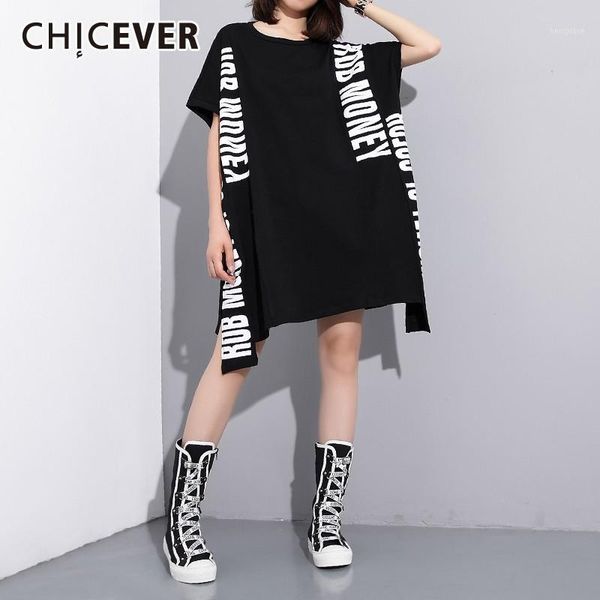 

chicever spring casual letter print women long t-shirt o neck short sleeve back perspective loose plus size female clothing1, White