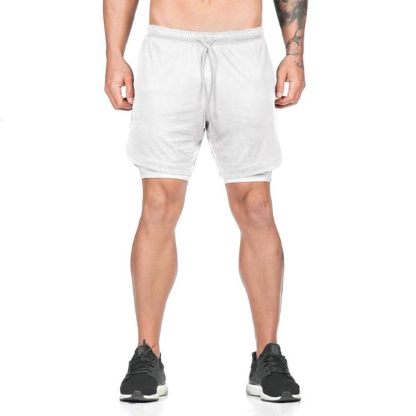 

men double layer phone pocket running shorts gym fitness training quick dry beach short man summer sports workout 1, White;black