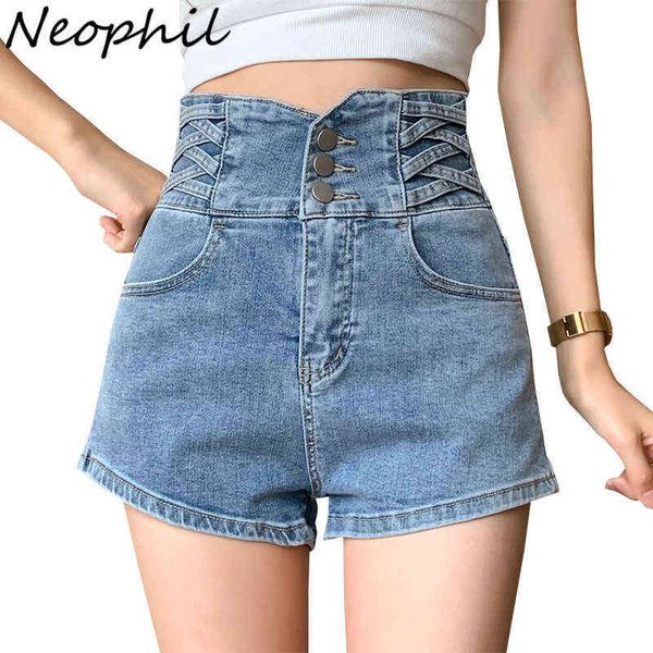 Neophil All-Match Kadın Denim Şortları Çöp Düğmesi Yüksek Bel İnce Sonbahar Jean Kısa Pantolon Şık Skinny Ladies Bottom P21763 Y220311