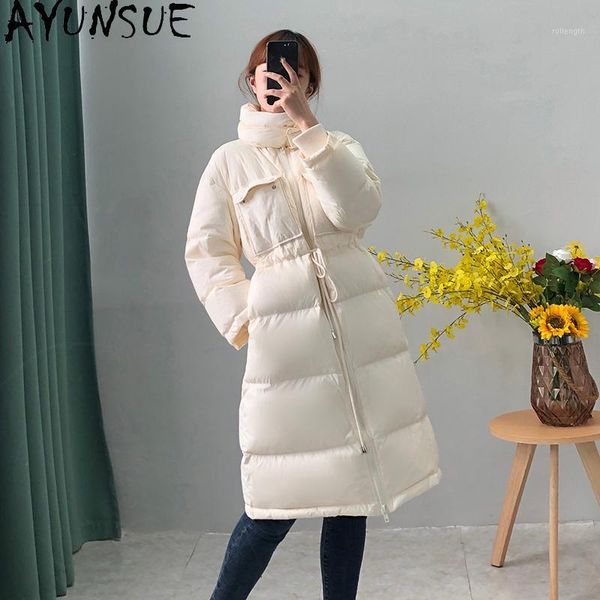 

ayunsue 2020 new women's down jacket autumn winter coat women korean long puffer jacket women white duck down coats woman parkas1, Black