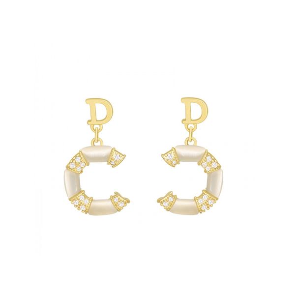 

серьги opal простая буква c серьги с женской новой волной холодного ветра, Silver