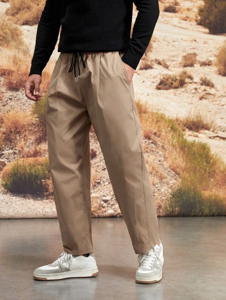 

men slant pocket drawstring waist pants 50jm#, Black