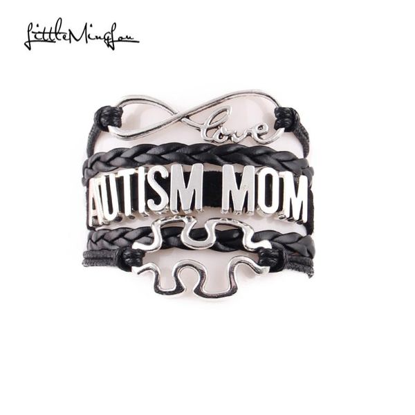 

charm bracelets little minglou infinity love autism mom bracelet puzzle awareness leather wrap & bangles for women jewelry, Golden;silver