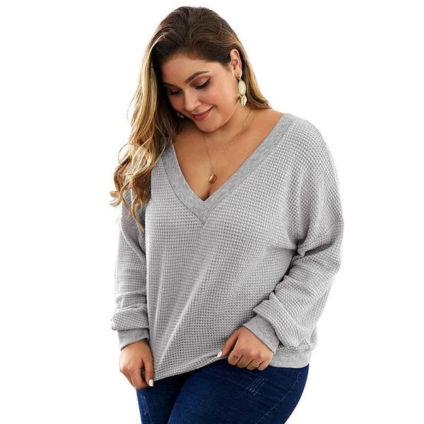 

plus size women long-sleeve sweater spring and autumn new deep v neck casual pullover sweater, White;black