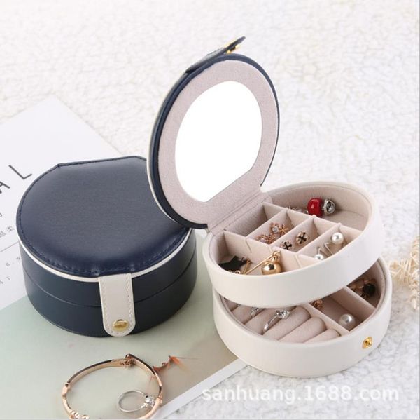

korean cute button leather travel portable jewelry double deck box ring earring holder display jewelry organizer gifts boxes wmtneq