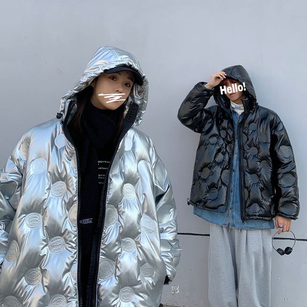 

2021 cotton-quilted clothing winter new lovers bright face hoodie young men's clothes o51u, Black