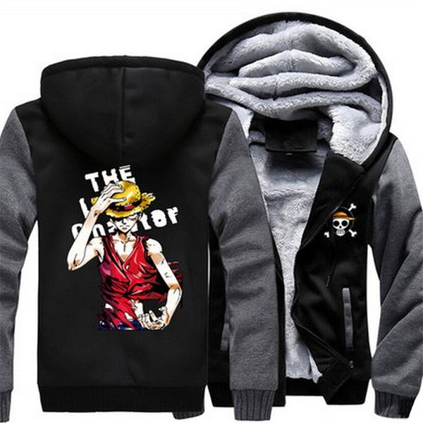 

2021 new us size men hoodies anime one piece portgas ace monkey d luffy cosplay jacket thicken hoodie coat clothing casual 0bje, Black