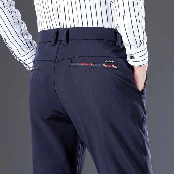 

men's pants 2021 spring business suit fashion stretch brand straight slim trousers classic all-match youth casual long, Black