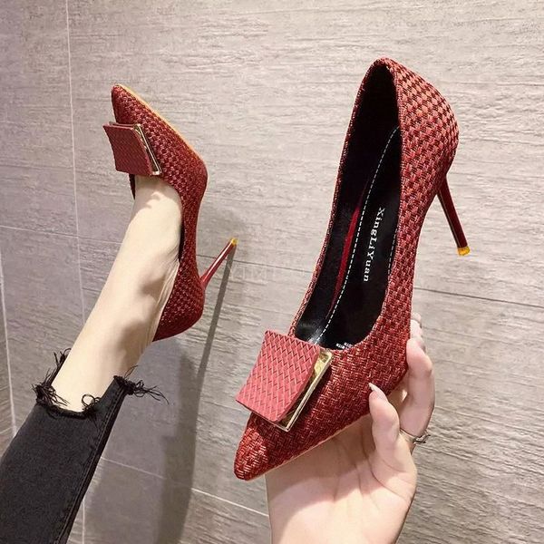 

2021pointed toe thin heels women shoes high heel 7cm-9cm buckle luxury shoes women designers zapatos de vestir mujer #5f6i, Black