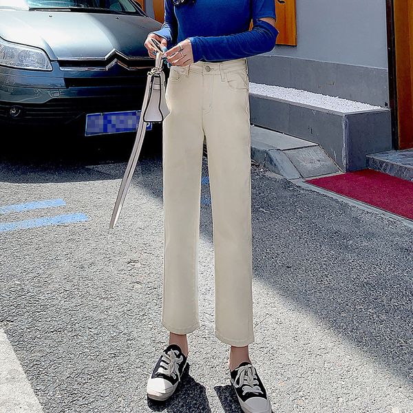 

2021 новый дизайнер осенью новая высокая талия маленькие прямые джинсы женские свободные растягивающиеся стройная высокая талия тонкий абрик, Blue