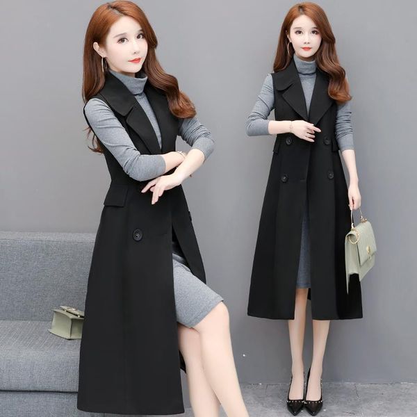 

jacket jacket women's middle school long style 2020 autumn new style suit collar large foreign long over the knee, Black;white