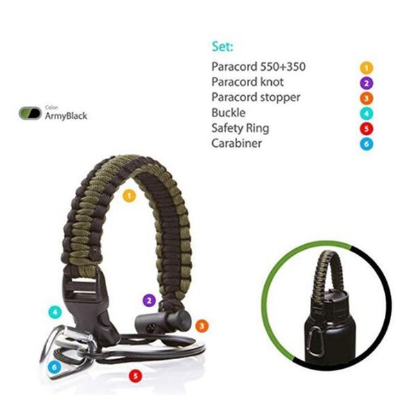 

lanyard paracord handle strap cord for water bottle carrier with safety ring holder fits wide mouth bottles 12 oz jllmcs