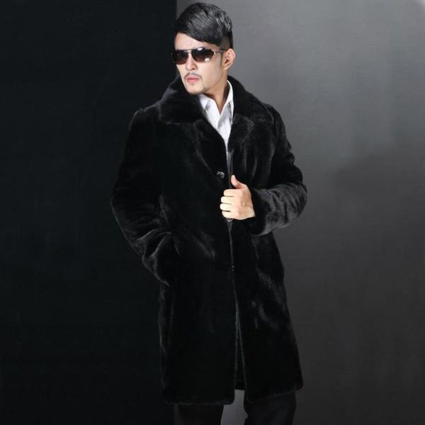 

2020 mens fluffy jackets autumn winter warm male faux fur long coats, Black