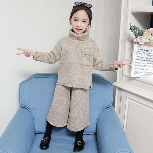 

suit girls' 2019 spring and autumn new cuhk children's fashion korean sweater two piece wide leg pants, Blue