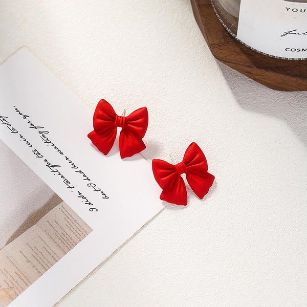 

stud 2021 korean fashion temperament red bow earrings frosted lovely sweet small female jewelry, Golden;silver